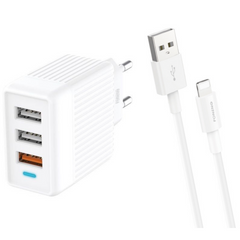 Зарядное устройство + кабель Lightning FONENG EU32 (2xUSB/1x USB QC), цена | Фото