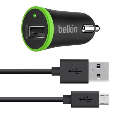 Автомобильная зарядка Belkin Car Charger (12W) USB 2.4A, MicroUSB 1.2м, black, цена | Фото