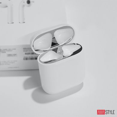 Никелевые защитные наклейки AHASTYLE для Apple AirPods с зарядным футляром - серебристый (AHA-01681-SLR), цена | Фото