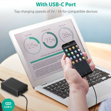 Зарядний пристрій RAVPower 6 Port USB Type C Wall Charger, iSmart 2.0 Compatible with iPhone ,Black, ціна | Фото