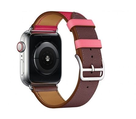 Ремінець STR Apple Watch Hermes - 42/44/45 mm (Series SE/7/6/5/4/3/2/1) Bordeaux/Rose Extrême/Rose Azalée Swift Leather Single Tour, ціна | Фото