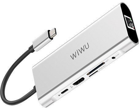 Адаптер WIWU Apollo 9 in 1 USB-C to 3xUSB 3.0 / SD / MicroSD / 1xUSB-C / Ethernet / HDMI / 3.5 AUX - Gray (A931HRT), ціна | Фото