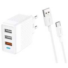 Зарядное устройство + кабель Type-C FONENG EU32 (2xUSB/1x USB QC), цена | Фото