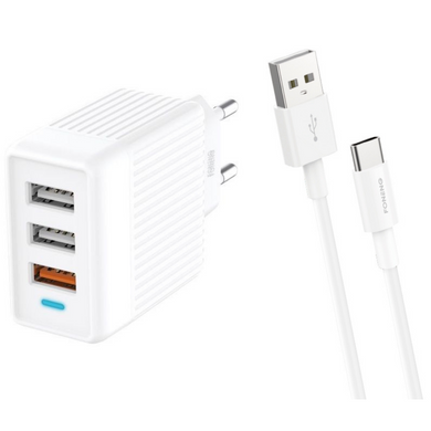 Зарядний пристрій + кабель Type-C FONENG EU32 (2xUSB/1x USB QC), ціна | Фото