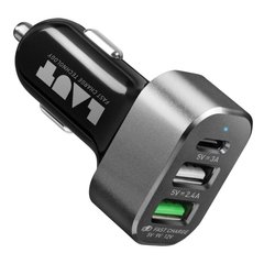 Авто ЗУ LAUT POWER DASH 7.8 трех портовое с USB-C порт 5V (3A), USB-A порт 12W (2.4A) и FAST Charge USB-A с 5V 9V 12V и LED индикатором, черный (LAUT_PD05_BK), цена | Фото