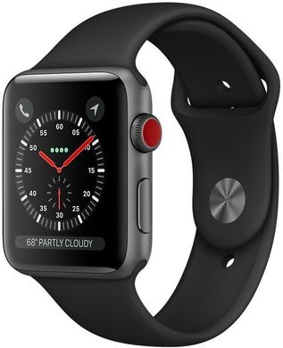 Apple Watch Series 3 (GPS + LTE) 42mm Space Gray Aluminum Case with Black Sport Band, цена | Фото