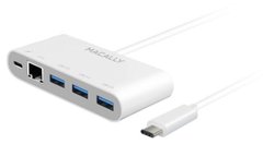 Адаптер Macally мульти портовый (3 в 1) с USB-C 3.1 порта на Gigabit Ethernet порт, три USB-А 3.1/3.0 порта и зарядный USB-C порт для порта ноутбука, белый (UC3HUB3GBC), цена | Фото