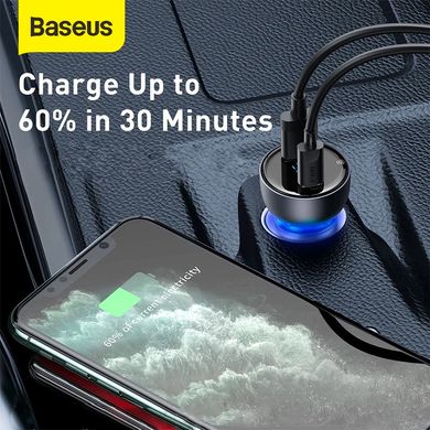 Автомобильная зарядка Baseus Particular Digital Display PPS Dual Quick Charger 65W USB + Type-C - Gray, цена | Фото