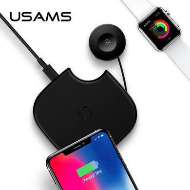 Бездротовий зарядний пристрій для iPhone и Apple Watch USAMS 2IN1 Wireless Charger - Black (US-CD89), ціна | Фото