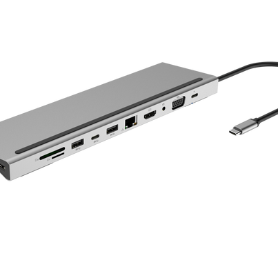 Перехідник для MacBook ZAMAX 11in1 (2xPD/2xUSB/4K HDMI/VGA/3.5mm/RJ45/SD/mSD) - Gray, ціна | Фото