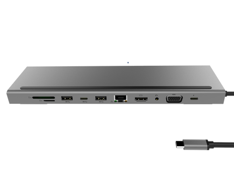 Переходник для MacBook ZAMAX 11in1 (2xPD/2xUSB/4K HDMI/VGA/3.5mm/RJ45/SD/mSD) - Gray, цена | Фото