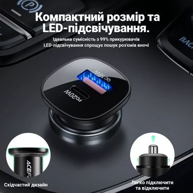 Автомобильное зарядное устройство Acefast B1 Mini 38W (Type-C + USB) - Black, цена | Фото