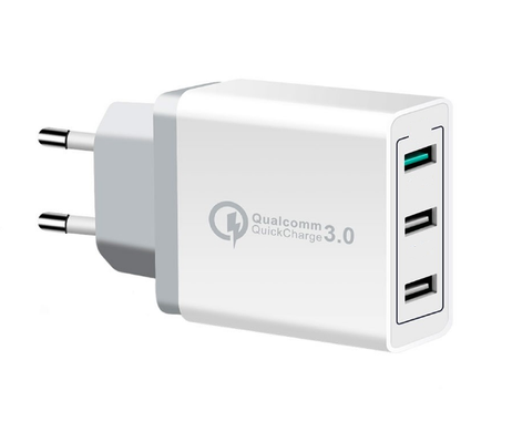 Зарядное устройство STR Power Adapter 3 USB Port Quick Charge 3.0 - White, цена | Фото