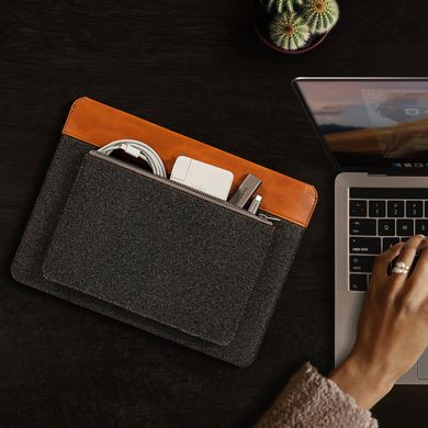 Чехол-папка на магните Tomtoc Felt & Leather Sleeve for MacBook Air 13 (2018-2020) | Pro 13 (2016-2022) - Brown, цена | Фото