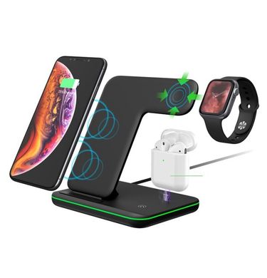 Док-станція STR Wireless Charger 3in1 Stand for iPhone/Watch/AirPods - Black, ціна | Фото