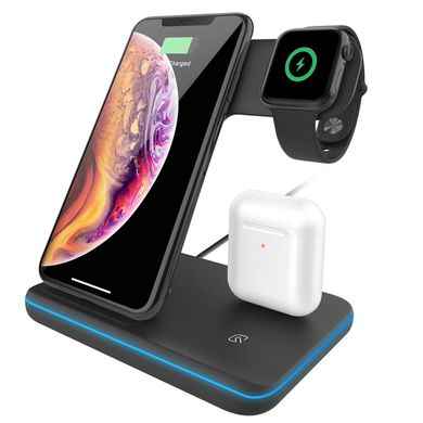 Док-станція STR Wireless Charger 3in1 Stand for iPhone/Watch/AirPods - Black, ціна | Фото