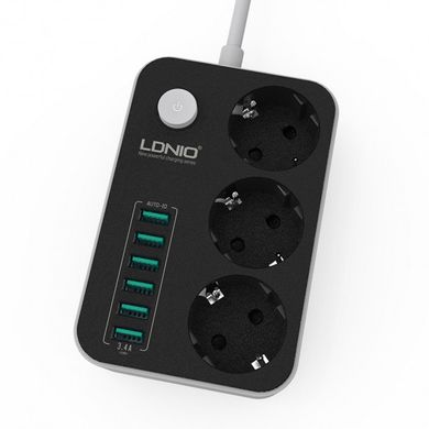 Подовжувач мережевий Ldnio SE3631 (2500W, 10A, 1.6m, 6USB, 3.4A), ціна | Фото
