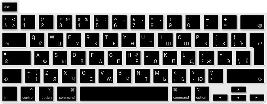 Накладка на клавіатуру STR для MacBook Pro 13 (2020) / Pro 16 (2019) - Чорна EU (з російськими літерами), ціна | Фото