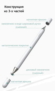 Стилус WIWU Pencil One 2in1 Passive Stylus - White, цена | Фото