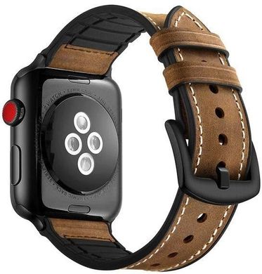 Ремінець з чохлом STR Genuine Leather + Silicone Band for Apple Watch 42/44 mm - Retro Brown, ціна | Фото