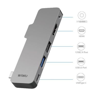 Адаптер для iPad Pro WIWU T5 (USB3.0+USB2.0+HDMI+PD+3.5mm) - Gray, цена | Фото