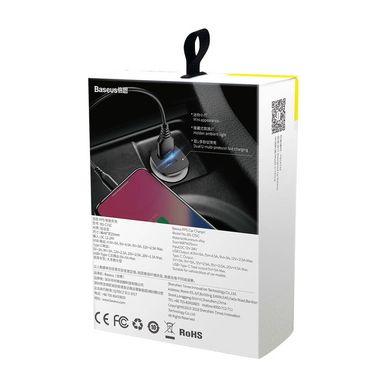 Автомобільний зарадний пристрій Baseus Square Metal PD 3.0 QC 4.0+ 30W USB + Type-C - Black (CCALL-AS01), ціна | Фото
