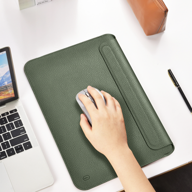 Шкіряний чохол-папка WIWU Genuine Leather Laptop Sleeve for MacBook Pro 14 (2021 | 2023) M1 | M2 | M3 - Forest Green, ціна | Фото