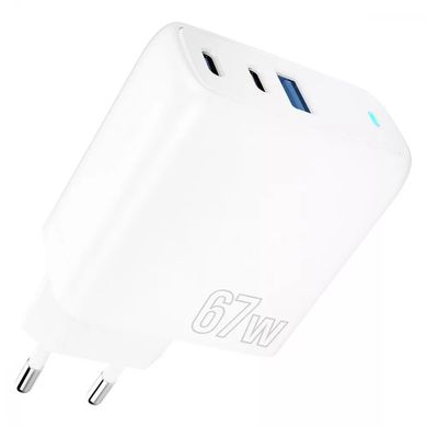 Зарядное устройство Proove Shot GaN 67W (2Type-C + USB) - White, цена | Фото