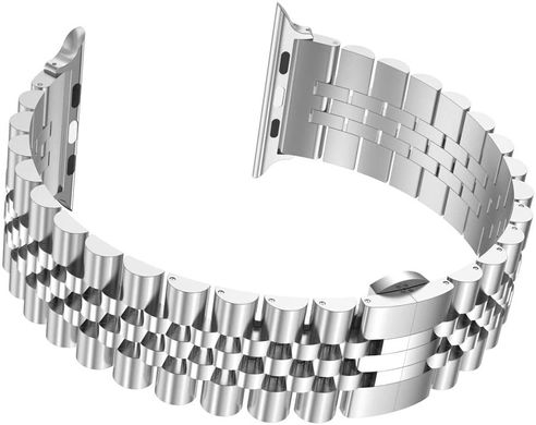 Металевий ремінець STR 5-Bead Rolex Metal Band for Apple Watch 42/44/45 mm (Series SE/7/6/5/4/3/2/1) - Sliver/Rose Gold, ціна | Фото