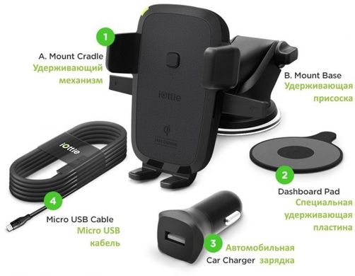 Бездротовий автомобільний ЗП iOttie Easy One Touch 4 Qi Wireless Fast Charging Mount (HLCRIO134), ціна | Фото