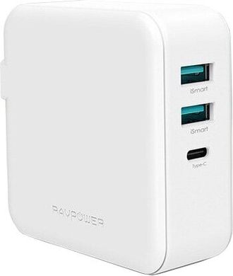 Зарядное устройство RavPower USB Wall Charger Quick Charge 2xUSB and USB-C PD 65W White (RP-PC082WH), цена | Фото