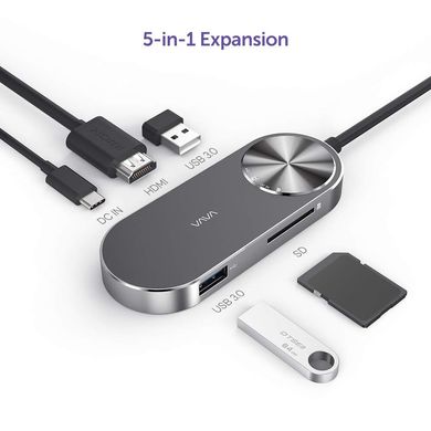 Переходник VAVA USB C Hub with 100W Power Delivery, SD Card Reader, 4K HDMI Port, 2 USB 3.0 Ports, цена | Фото