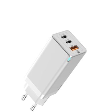 Зарядний пристрій Baseus GaN Quick Travel Charger 65W (2 Type-C + 1 USB) - White, ціна | Фото