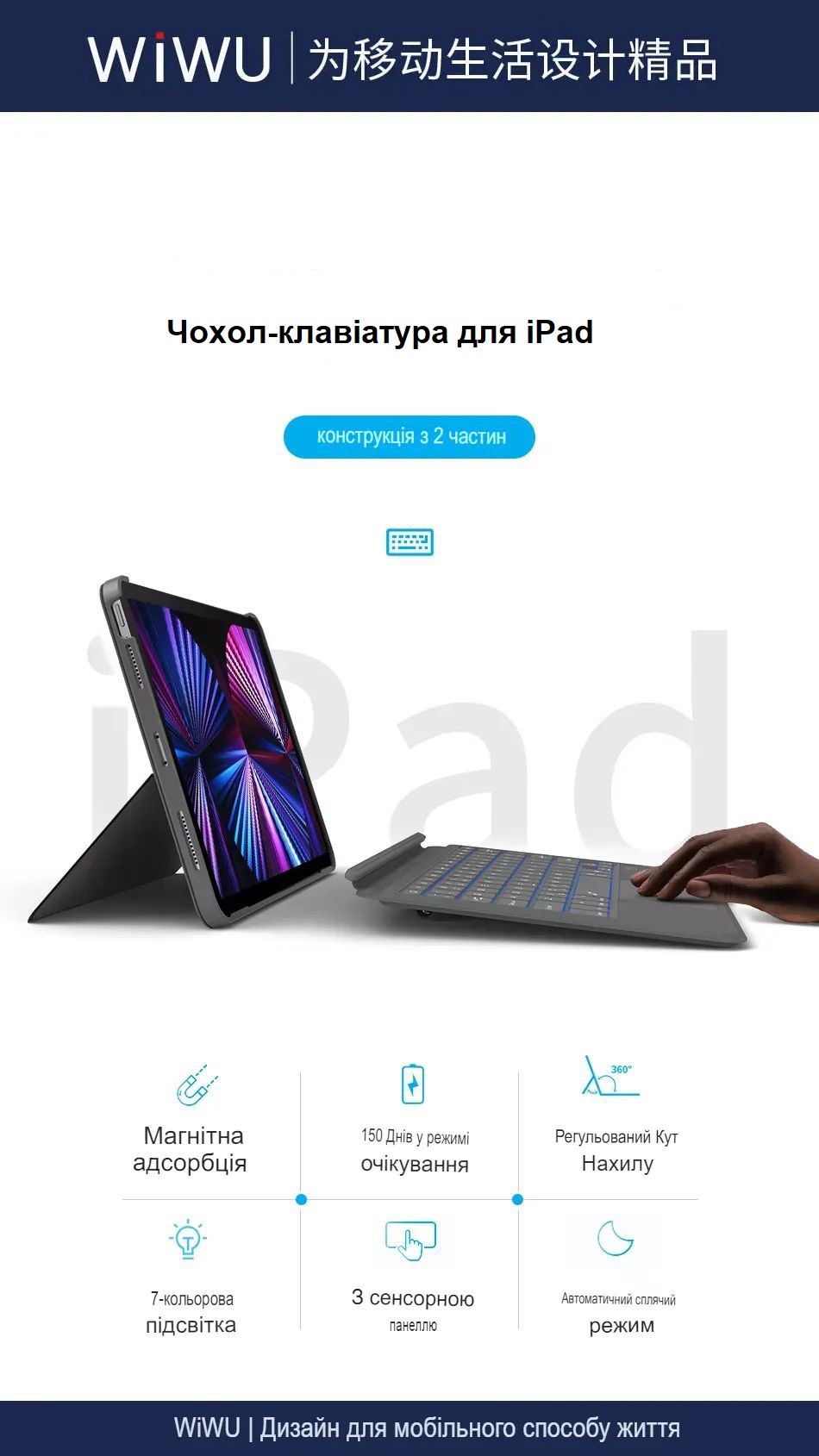 Чехол-клавиатура WIWU Combo Touch Keyboard Case for iPad Pro 11 (2018 | 2020 | 2021 | 2022) | Air 4 10.9 (2020) | Air 5 (2022) M1
