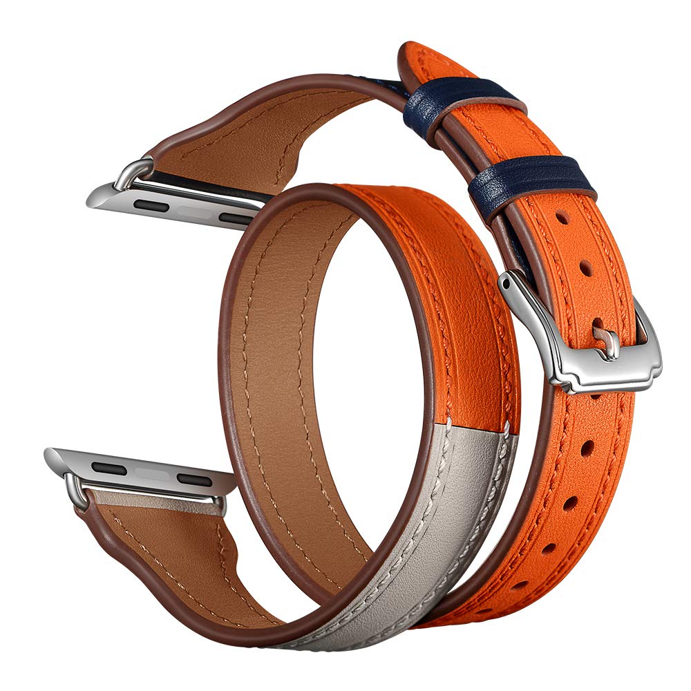 Ремешок STR Apple Watch Hermes - 38/40mm Blue/Orange Leather Double Tour