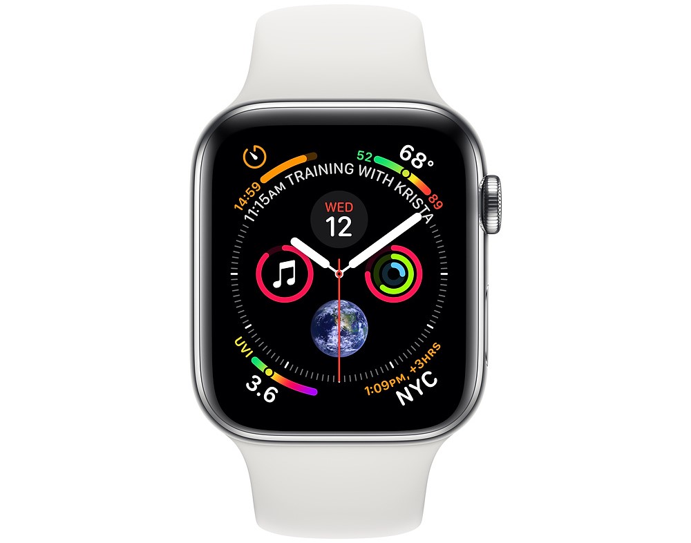 Apple Watch Series 4 (GPS+Cellular) 44mm Stainless Steel Case With White Sport Band (MTV22)