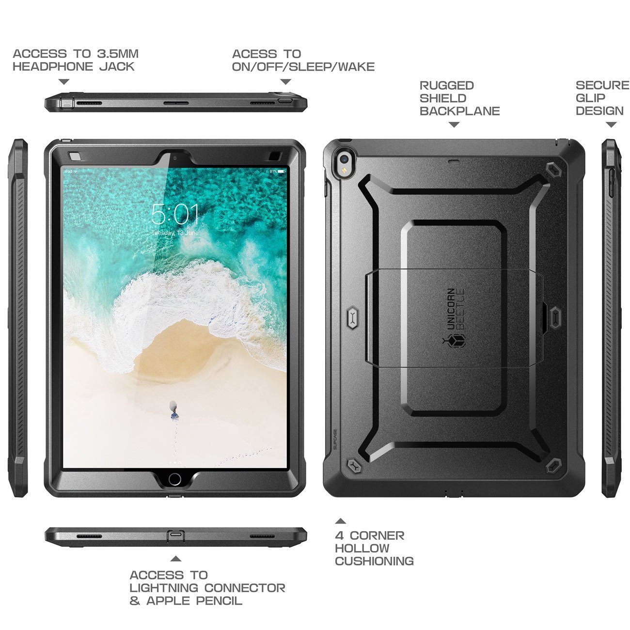 Чехол SUPCASE iPad Pro 12.9 2017 Case [Unicorn Beetle PRO Series] - Black