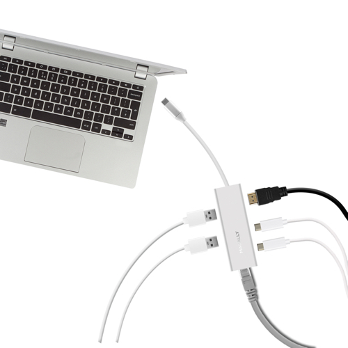 Адаптер Macally USB-C to 2x USB-A/USB-C/4K HDMI/Ethernet - Silver (UCDOCK)