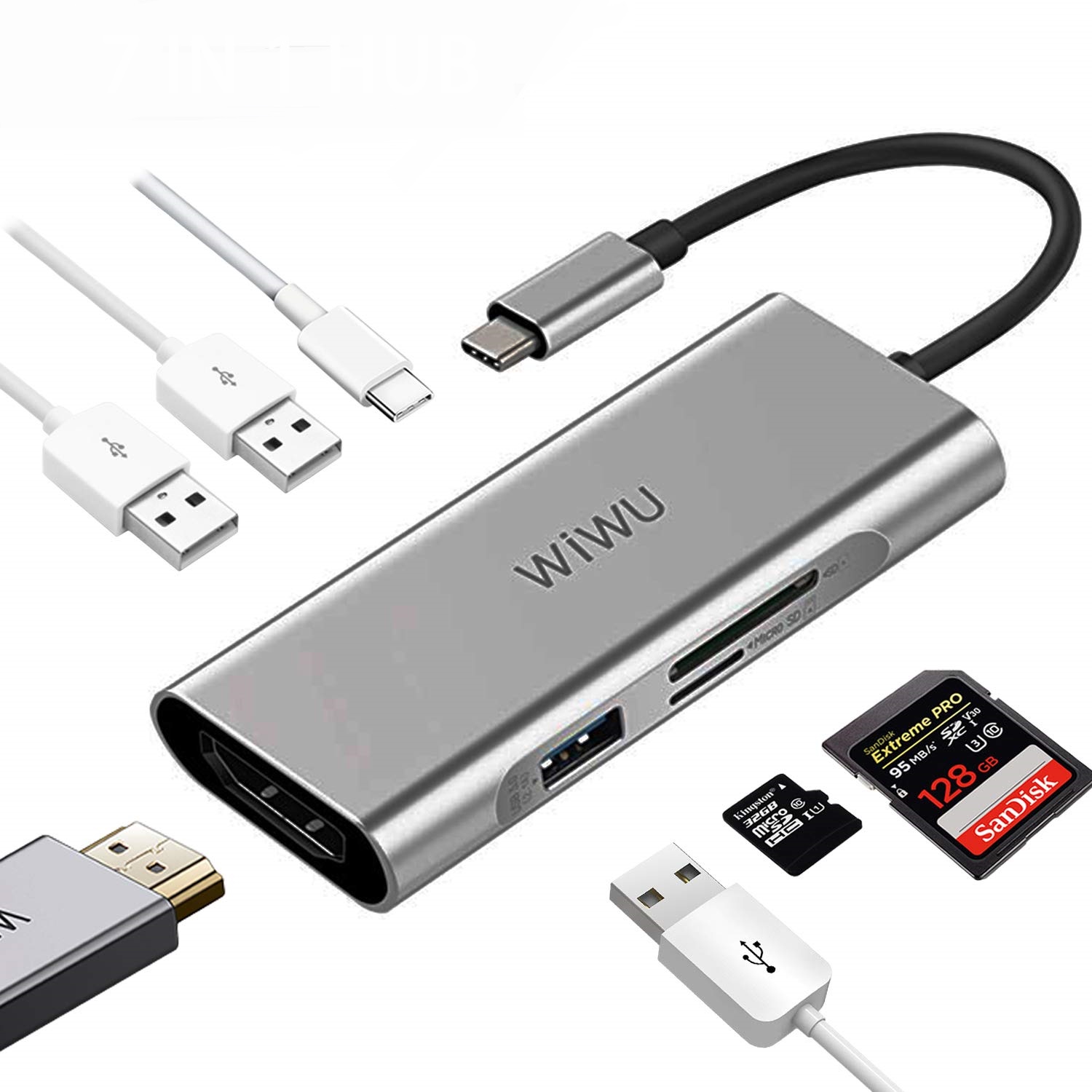 Адаптер WIWU Apollo 9 in 1 USB-C to 3xUSB 3.0 / SD / MicroSD / 1xUSB-C / Ethernet / HDMI / 3.5 AUX - Gray (A931HRT-GR)